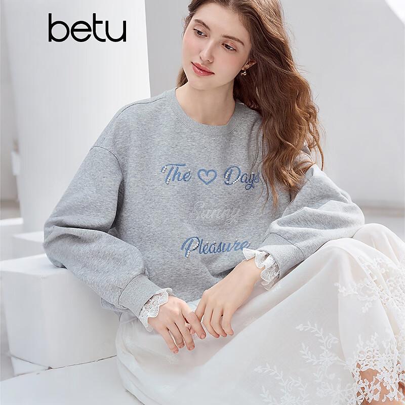 

Betu Women s Letter Embroidered Lace-Sleeve Sweatshirt M