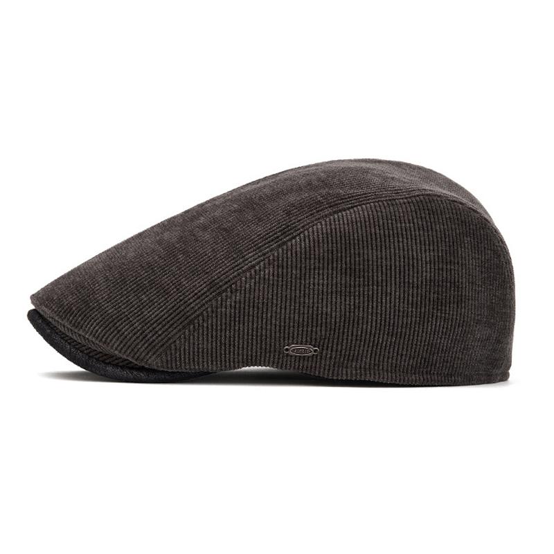 Men's Beret Autumn Winter Velvet Warm Cap British Vintage Corduroy Forward Cap Painter's Hat