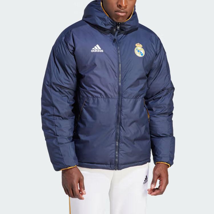 Adidas Real Madrid Dna Reversible Hooded Down Jacket With 600 Fill Power And Logo Print Men Outerwear Ink-Blue HY0609