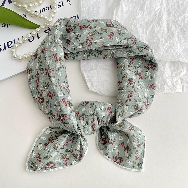 56cm Soft Retro Soft Cotton Square Scarf for Women Neckerchief Cotton Headscarf Floral Printed Small Scarf Hijabs