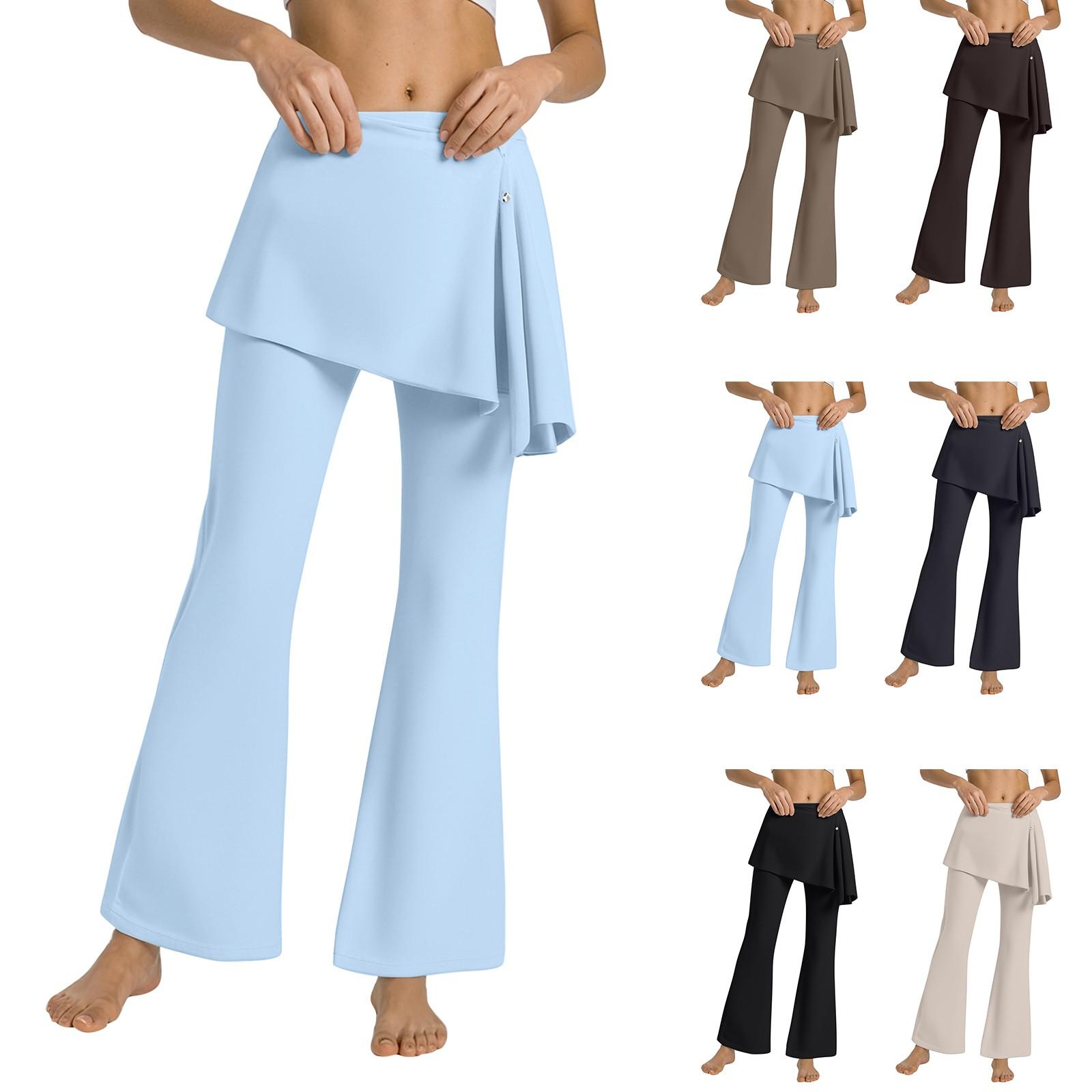 

Women s 2-in-1 High Waisted Wide Leg Pants, Casual Solid Color Sports Pants, Yoga Pants S коричневий