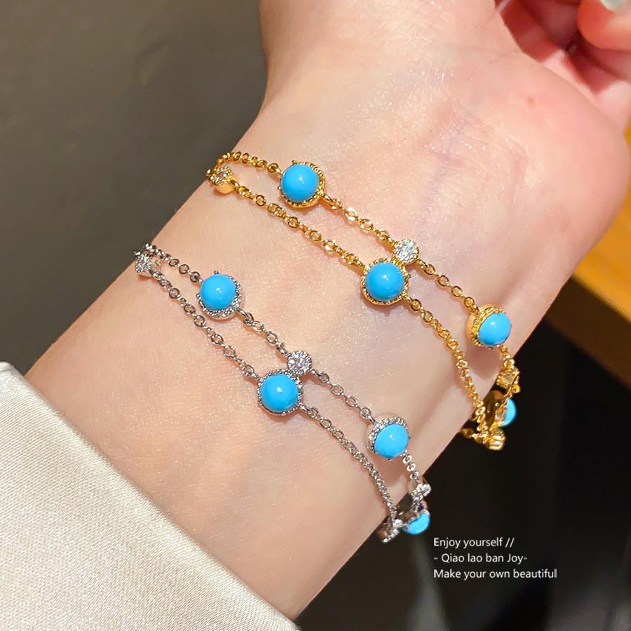 Jewelry Vintage Zircon Double Layer Round Pendant Hand Chain For Women Gift