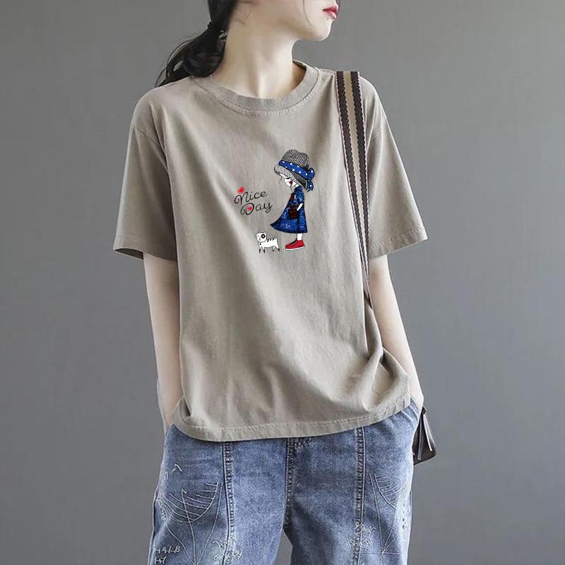 

Plus Size Women s Short Sleeve T-Shirt Summer Loose Tshirts Oversized Casual Korean Style Printed Tops M