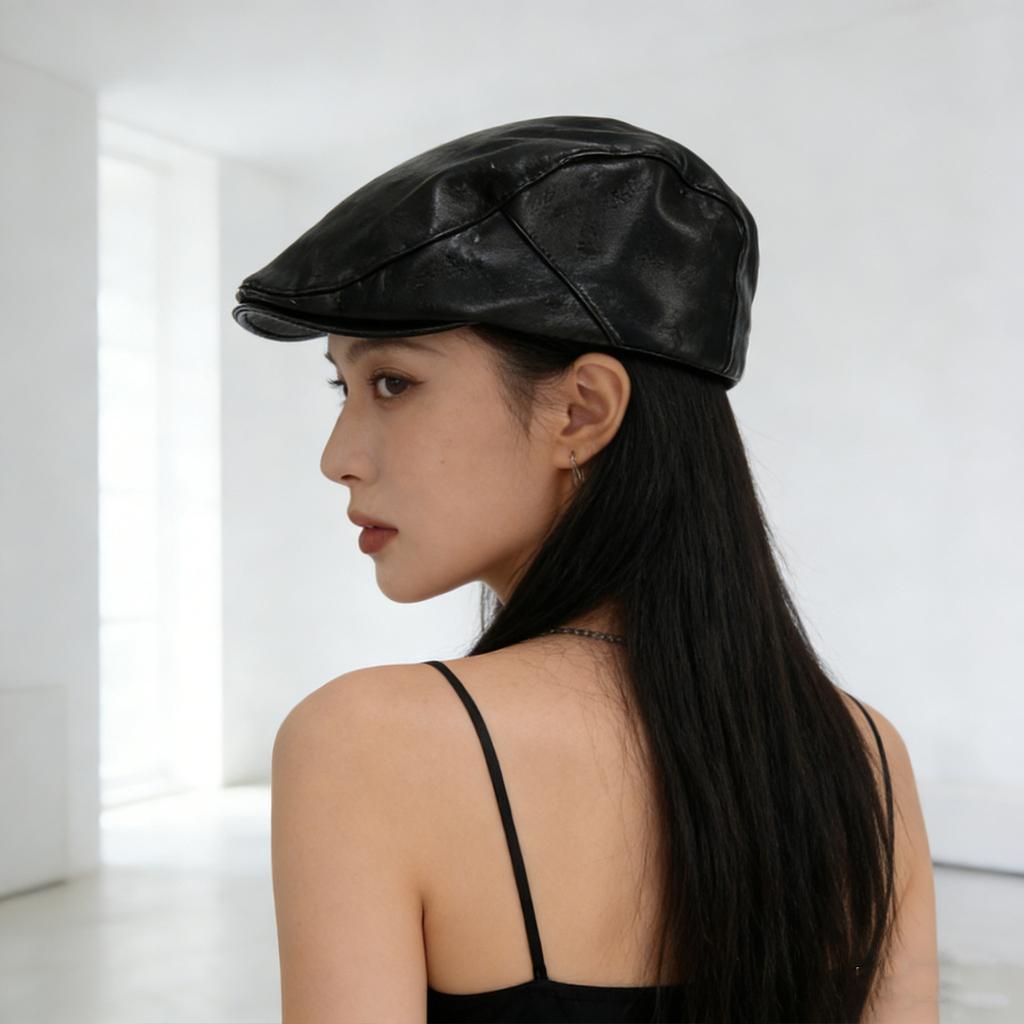 Fashion Vintage Beret Hat for Women Spring Autumn PU Leather Solid Color Sun Visors Artist Painter Cap Girl Lady Duckbill Hat