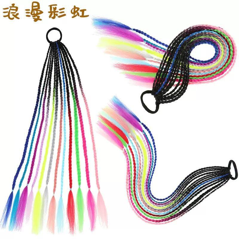 Children's Wig Dreadlocks Hair Accessories Bow Tie Style Colorful Braided Hair Ties Girls' Short Stage Cute Ombre Ponytail