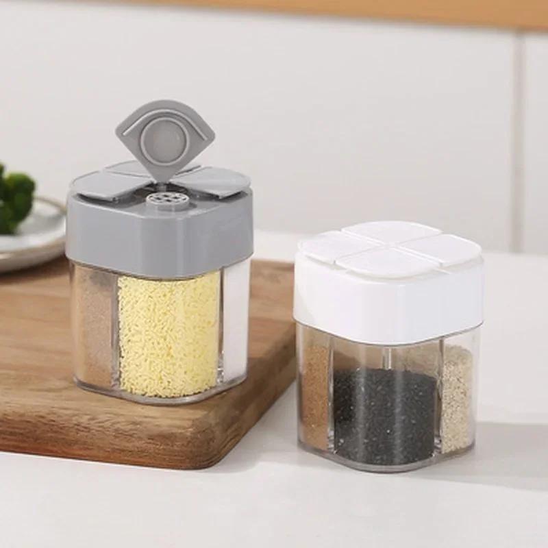 Creative Four Grid Seasoning Bottle Kitchen Japanese Style Sealed Seasoning Box with Lid Outdoor Barbecue Seasoning Bottles