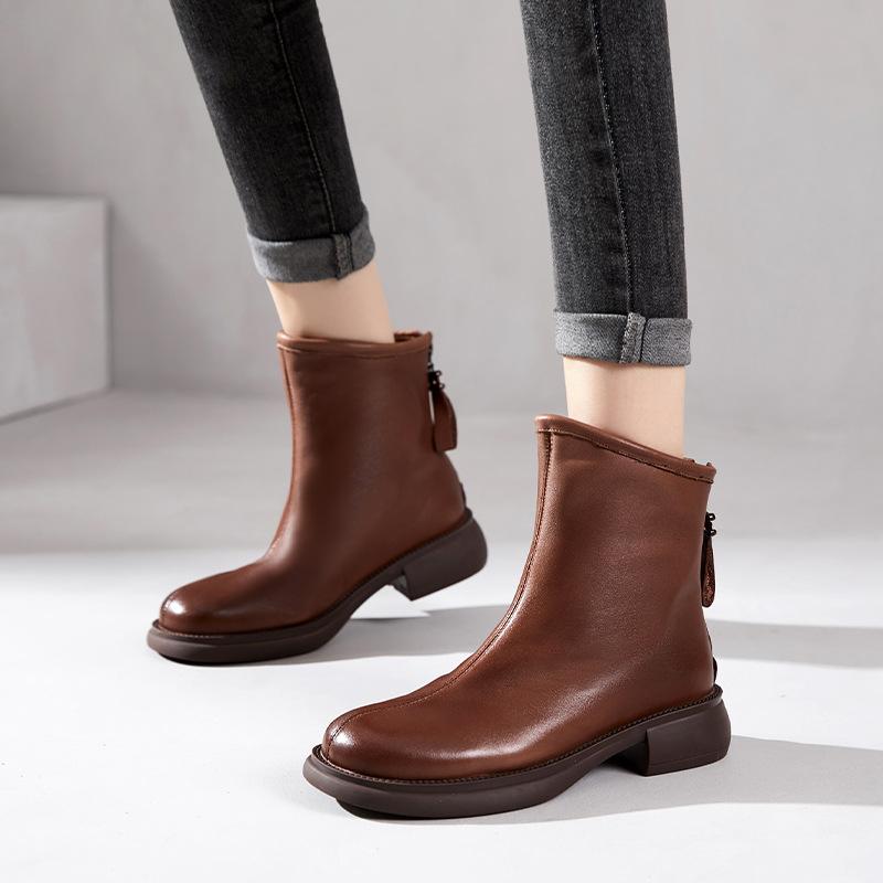 First layer cowhide Chelsea boots women's 2025 autumn and winter new retro polished rubber sole leather women's leather boots