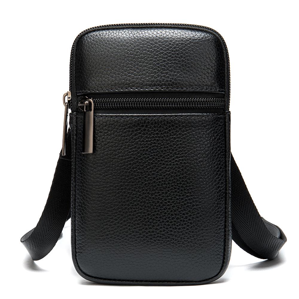 Men's Cross-Border Top Layer Cowhide Vertical Waist Bag - Lightweight Casual Mobile Phone Belt Bag 8891