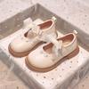 Girls leather shoes bow pearl princess shoes 2025 autumn new children's single shoes soft sole girls performance shoes