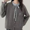 Autumn and winter women's versatile gray college style knitted cardigan versatile long-sleeved round neck fake two-piece high-quality sweater