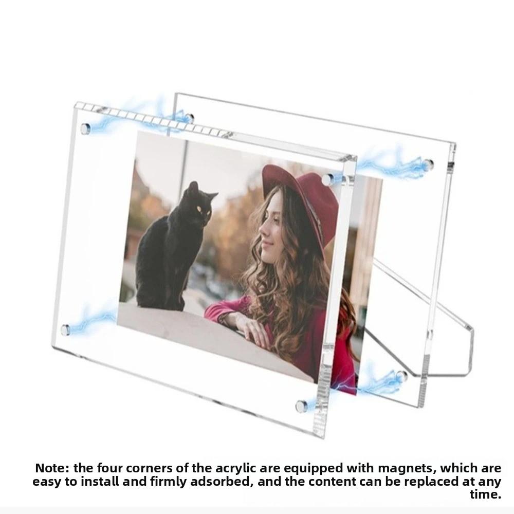 Transparent Acrylic Magnetic Picture Frames with Stand Rectangle Clear Photo Frame No-drill Minimalist Display Board