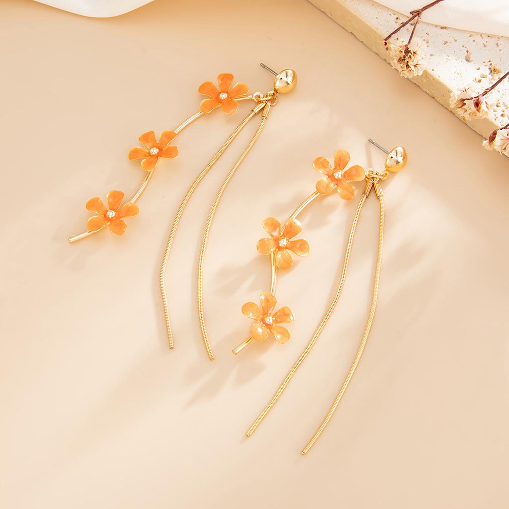 Pastoral Creative Colorful Flower Tassel Earrings, Fashion Minimalist Line Ear Studs For Women