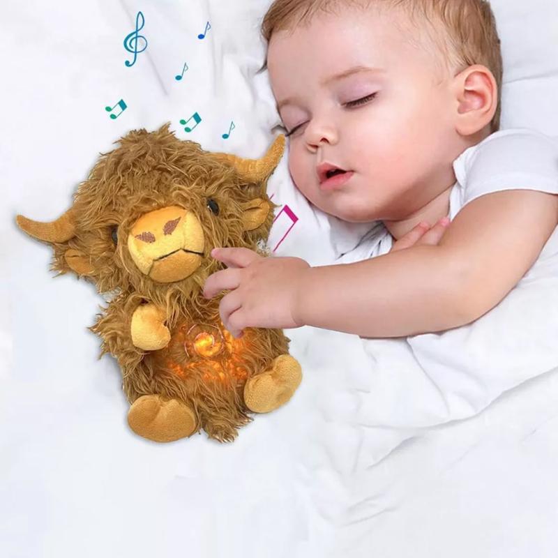 Highland Cow Ease Anxiety Sleep Aid Stuffed Toy Musical Light Rhythmic Breathing