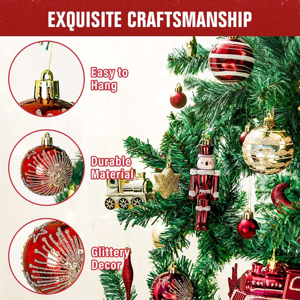 50Pcs Christmas Ball Ornaments Set Decorative Christmas Tree Hanging Decors Red and Golden Xmas Tree Pendants for Home Party