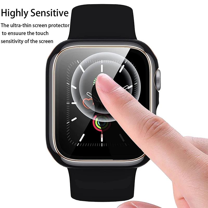 Tempered Glass+cover For Apple Watch Accessories 45mm 41mm 44mm 40mm 42mm Screen Protector serie 9 4 5 6 SE 7 8 Apple watch Case