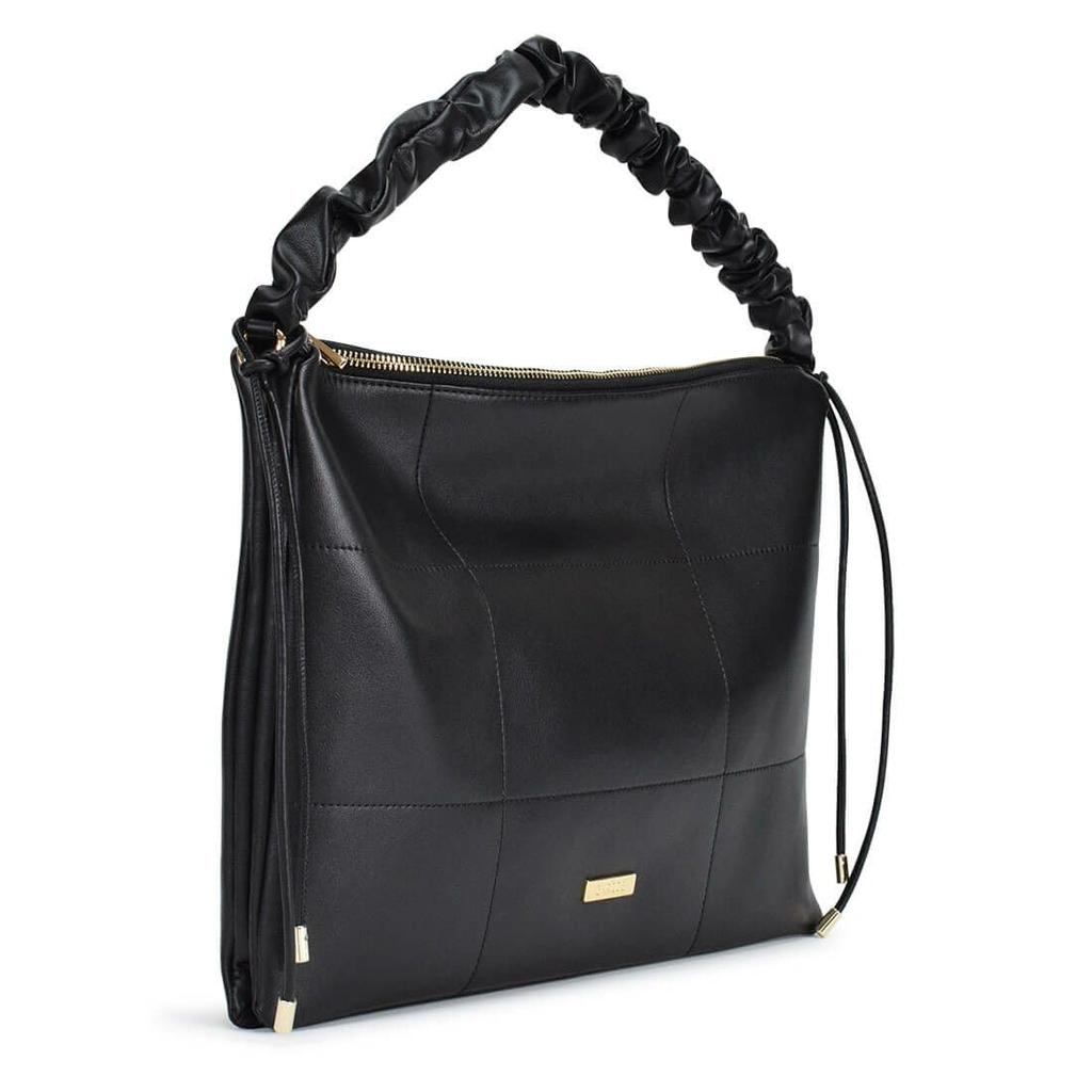 Barcos Stitch Design Leather Premium Cowhide Black Handbag, Women's, 2-Way, Handbag/Shoulder Bag, Leather, Square,