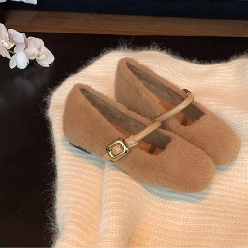Ballet style with fluffy shoes Mary Jane single shoes women's autumn and winter new models