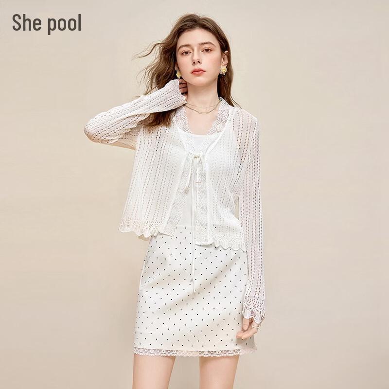 Women s Lace Hollow-Out Knit Cardigan M