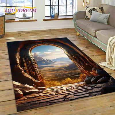 Illusion God's Temple Door Gate Carpet Rug for Living Room Bedroom Home Sofa Decoration,Kids Play Rug Floor Mat
