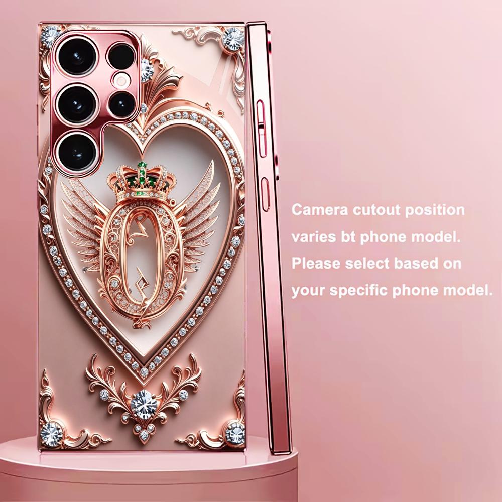 Gloss Luxury Ornate Heart Fashion phone case s26 ultra case glass for Samsung Galaxy S26 S25 S24 S23 S22 FE Ultra Plus