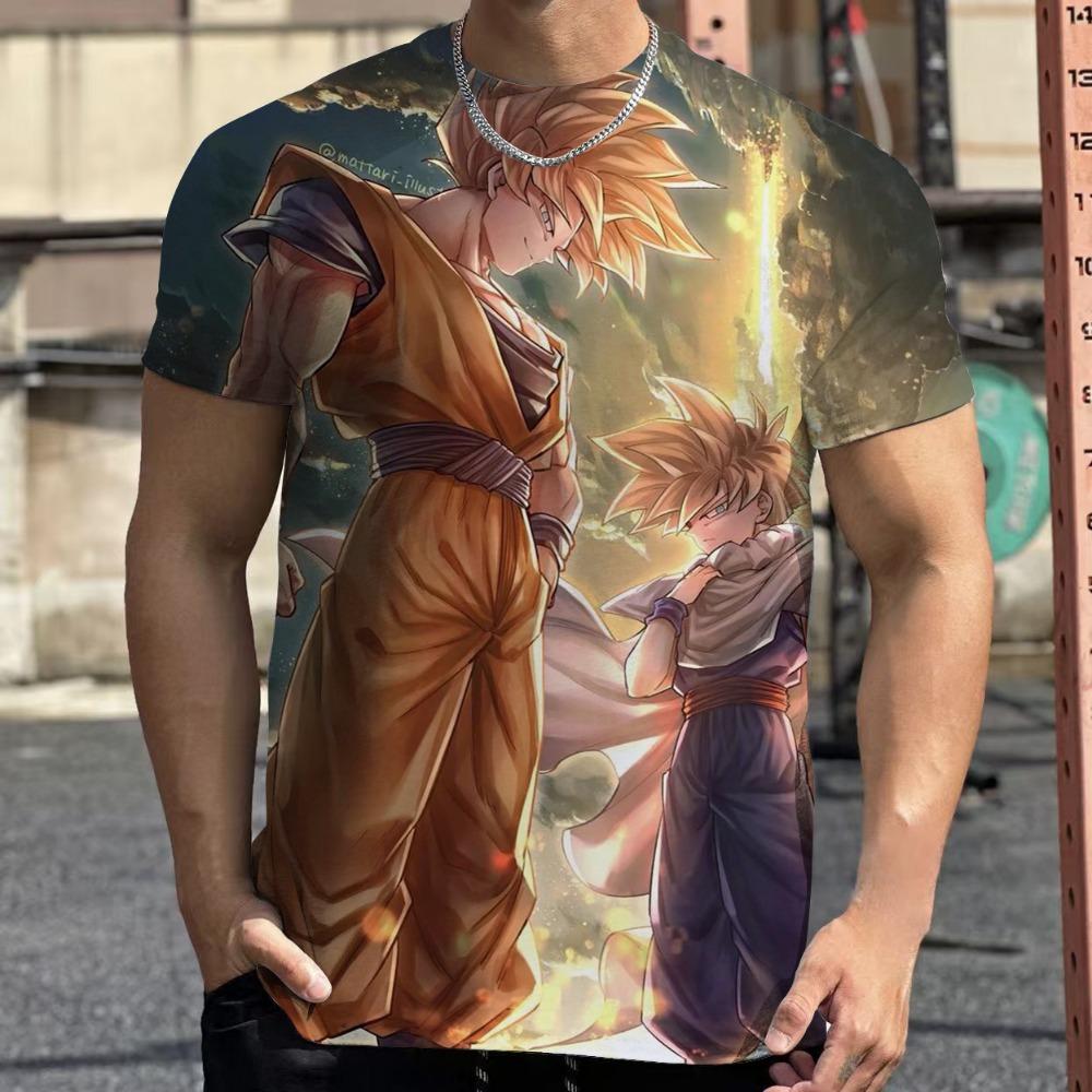 2026 Fashion Dragon Ball 3D Harajuku Men's T-Shirt Summer Short Sleeve Crew Neck Goku Vegeta Casual Versatile Top