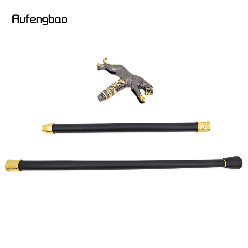 Gold-Schwarz Laufender Leopard mit Schwanz Gehstock Dekorativ Cosplay Party Modischer Stock Halloween Krummstab Stock 94cm