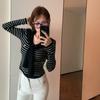 Striped Shawl Long-sleeved Knitted Top for Women's Autumn Casual, Versatile, Slimming and Petite Design
