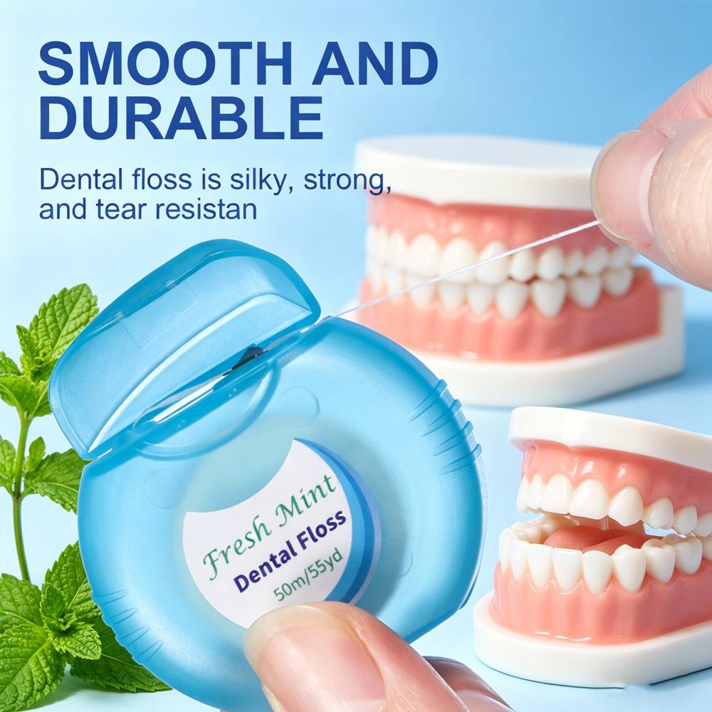 (Affordable Peppermint Dental Floss Roll) 2PCS - Smooth and High Tensile Force -50m/roll - Oral Cleaning Interdental Tool