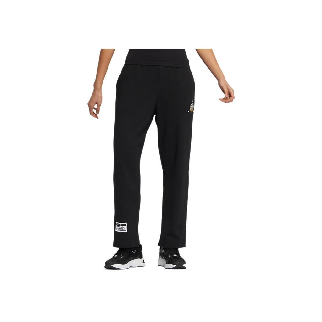adidas Originals Trefoil Patch Logo Print Straight Leg Sweatpants Women Bottoms Black HS9498
