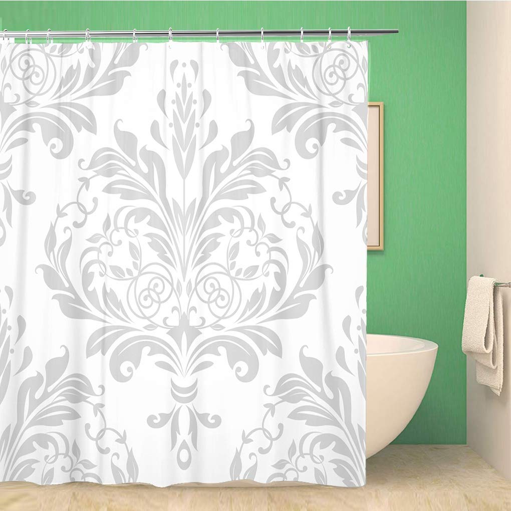 Antique Shower Curtain,Victorian Style Medieval Motifs With Classic Baroque Oriental Shapes,Cloth Fabric Bathroom Set With Hooks