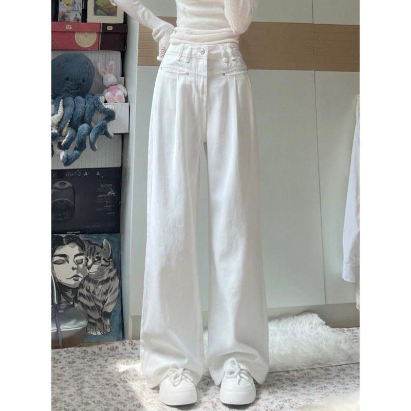 

High-Waisted Pleated Wide-Leg Jeans - Women s Slimming Loose Fit Summer Pants XS recommended 75-88 jin