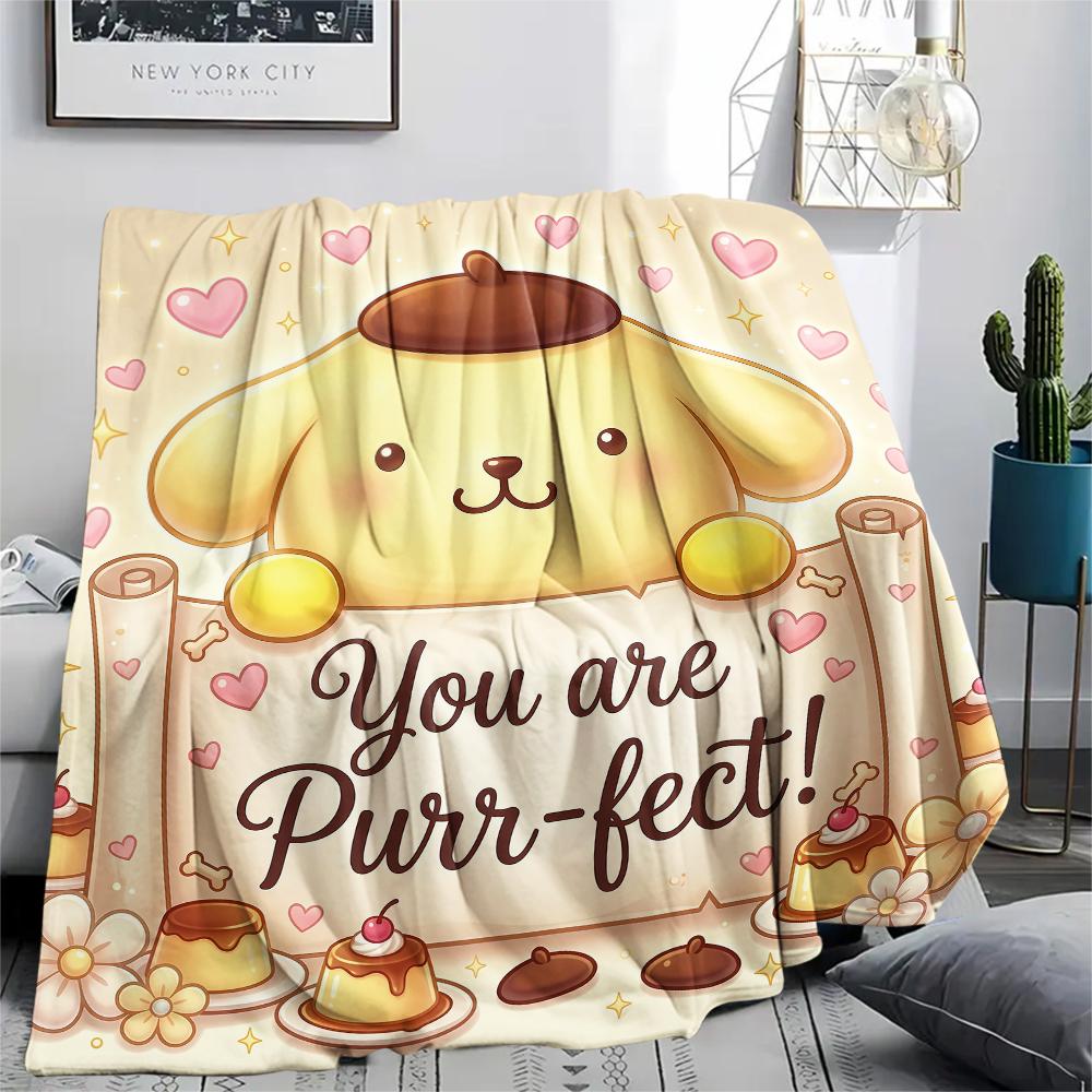 1PC Pompompurin Print Flannel Blanket, High quality All Seasons, Home Decor, Warmth and Comfort, Perfect for Christmas Gifts