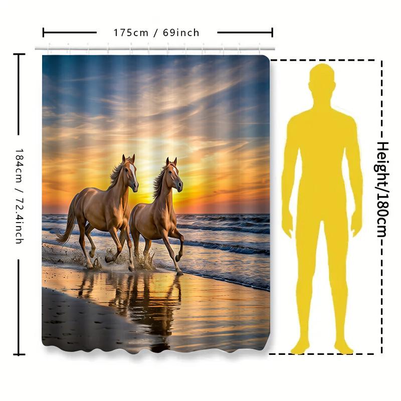 

Elegant Sunset Beach Horse Shower Curtain Waterproof Fabric Bathroom Decor Unique Design For Home Improvement And Decoration W60H190(CM)-1 Pcs