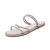Two women wearing French rhinestone sandals 2025 summer flat-bottomed slippers cool slippers small size large size women's shoes 41-43