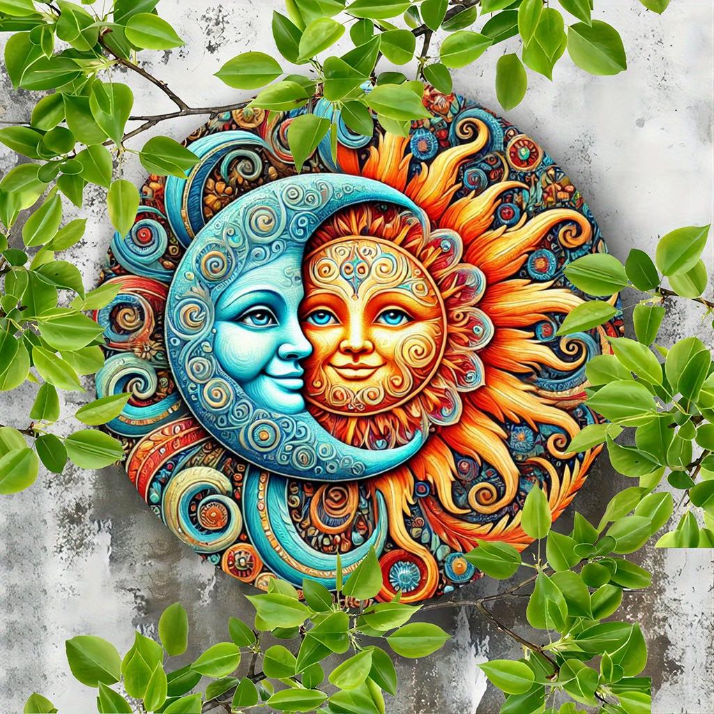Sun and Moon Foil Engraving Sign, Decorative Iron Metal Plaque for Door,  Cafe Decor