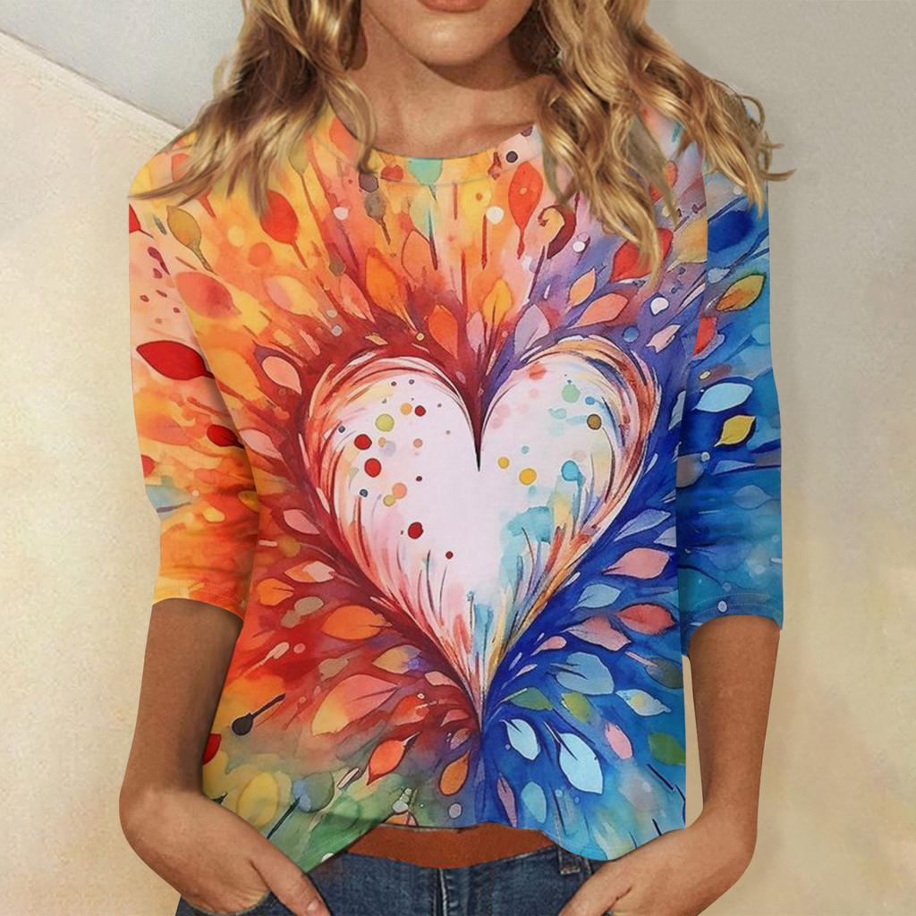 Women's Valentine's Day Print Fashion Casual 3/4 Sleeve Round Neck Top