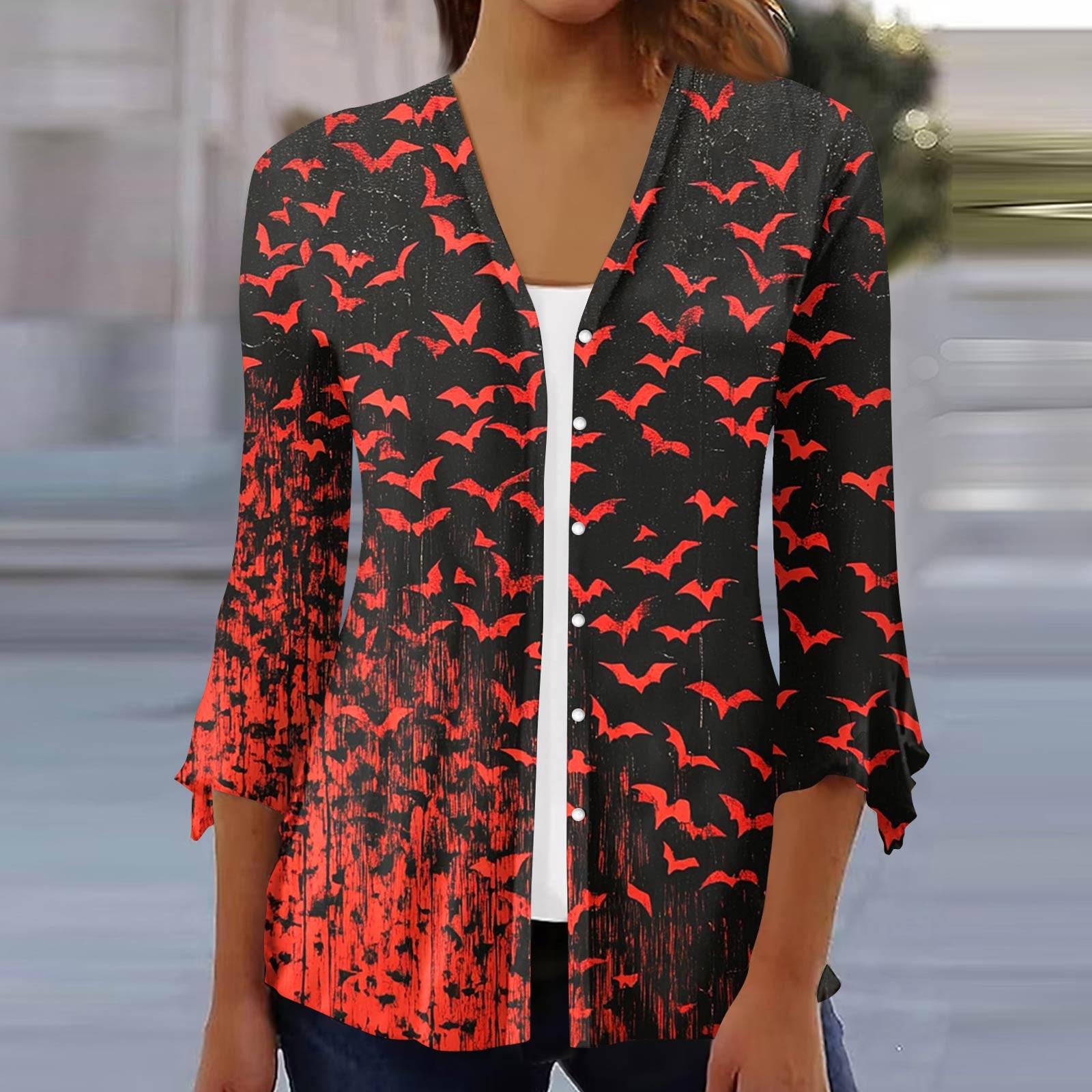 

Женский свободный повседневный кардиган-топ с принтом и рукавами семь восьмых на пуговицах XXXL красный