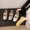 Retro Silver French Flat Bottom Light Mouth Single Shoes Women's 2025 Spring and Summer New Flat Bottom with Skirt Mary Jane Shoes