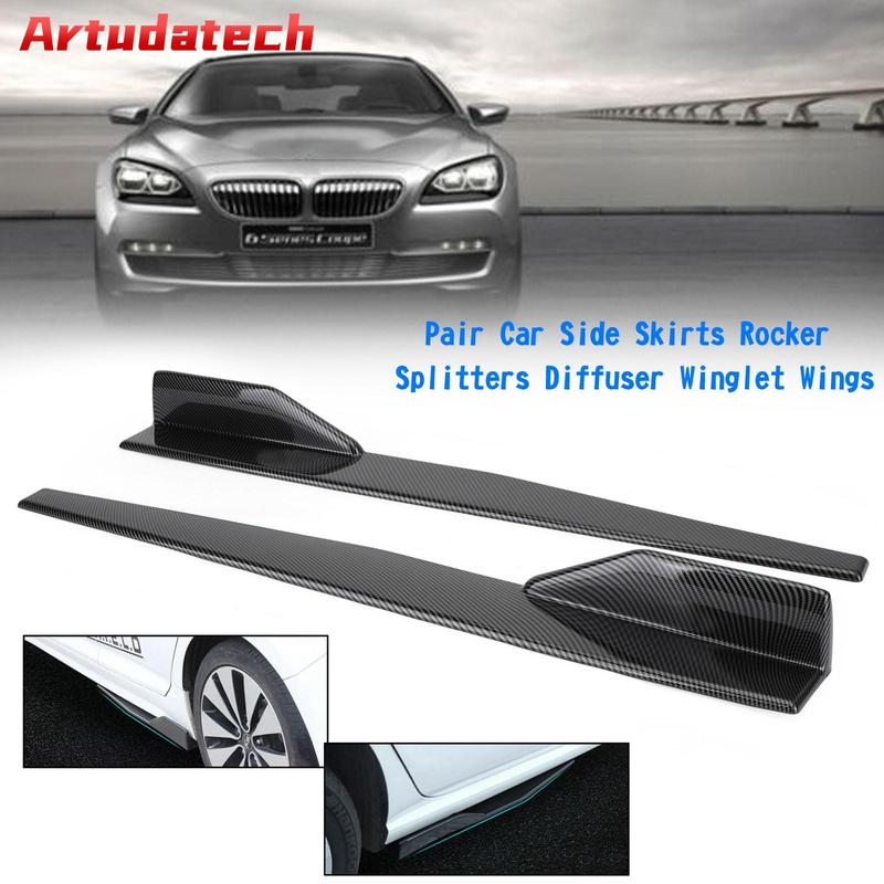 Artudatech Pair 45cm Car Carbon Fiber Side Skirts Rocker Splitters Diffuser Winglet Wings