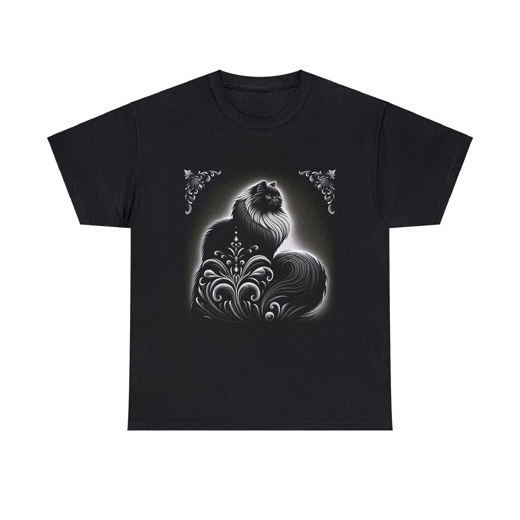 Unisex Adult T Shirt Designer Streetwear Black White Baroque Black Cat Minimal