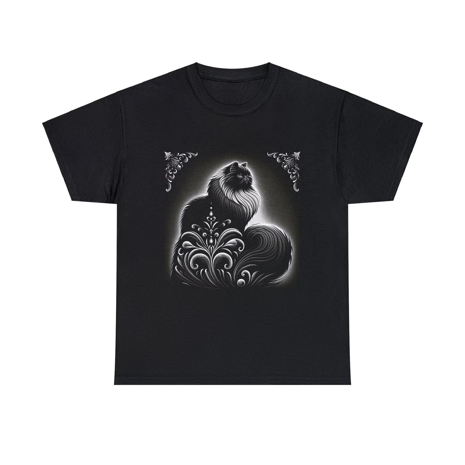 Unisex Adult T Shirt Designer Streetwear Black White Baroque Black Cat Minimal M