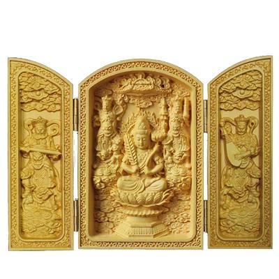 Wood Carving Buddha Statue Zodiac Amulet Main Image Year of the Carving Boxwood Tsuge Good Main X Diameter 7cm X Depth X Opening Width [Sankaibutsu]