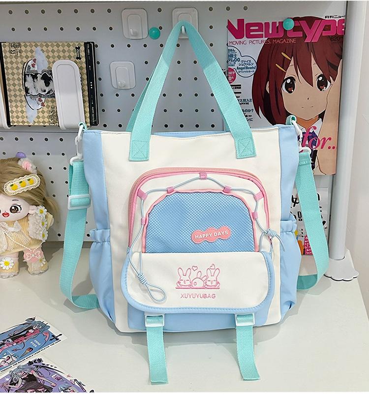 School Bag Cute Contrasting Color Small Fresh College Girl Messenger Bag Ins Large Capacity Student Class Shoulder Tote Bag
