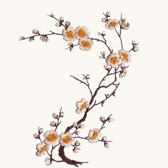Large Chinese-Style Plum Blossom Flower Embroidery Patches: Green, Red, Blue, White & Pink - Clothing Accessories