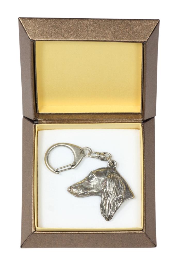 Saluki, Persian Greyhound, Arabian Hound - Silver-plated Key Ring with a Dog In a Gift Box, Handbag Decoration, Backpack Pendant by Art-Dog Brand