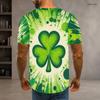 Men Plus Size Round Neck Short Sleeve Dark Green Clover Printed T Shirt