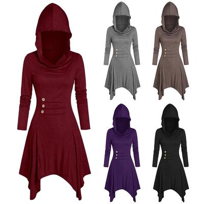 Women Costumes  Hooded Vintage Pullover High Low Bandage Long Dress Cloak