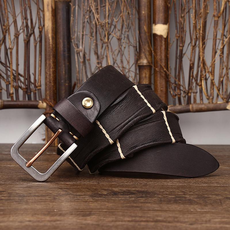 Thick Thread Decorative Genuine Leather Pure Cowhide Personality Trendy Versatile Men's Pin Buckle Jeans Belt