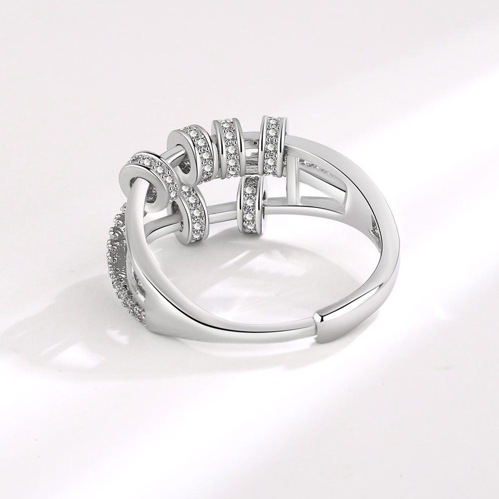 Women Spinning Zircon Five Ring Adjustable Open Band Lucky Rotating Circle Jewelry Fashion Elegant Gift