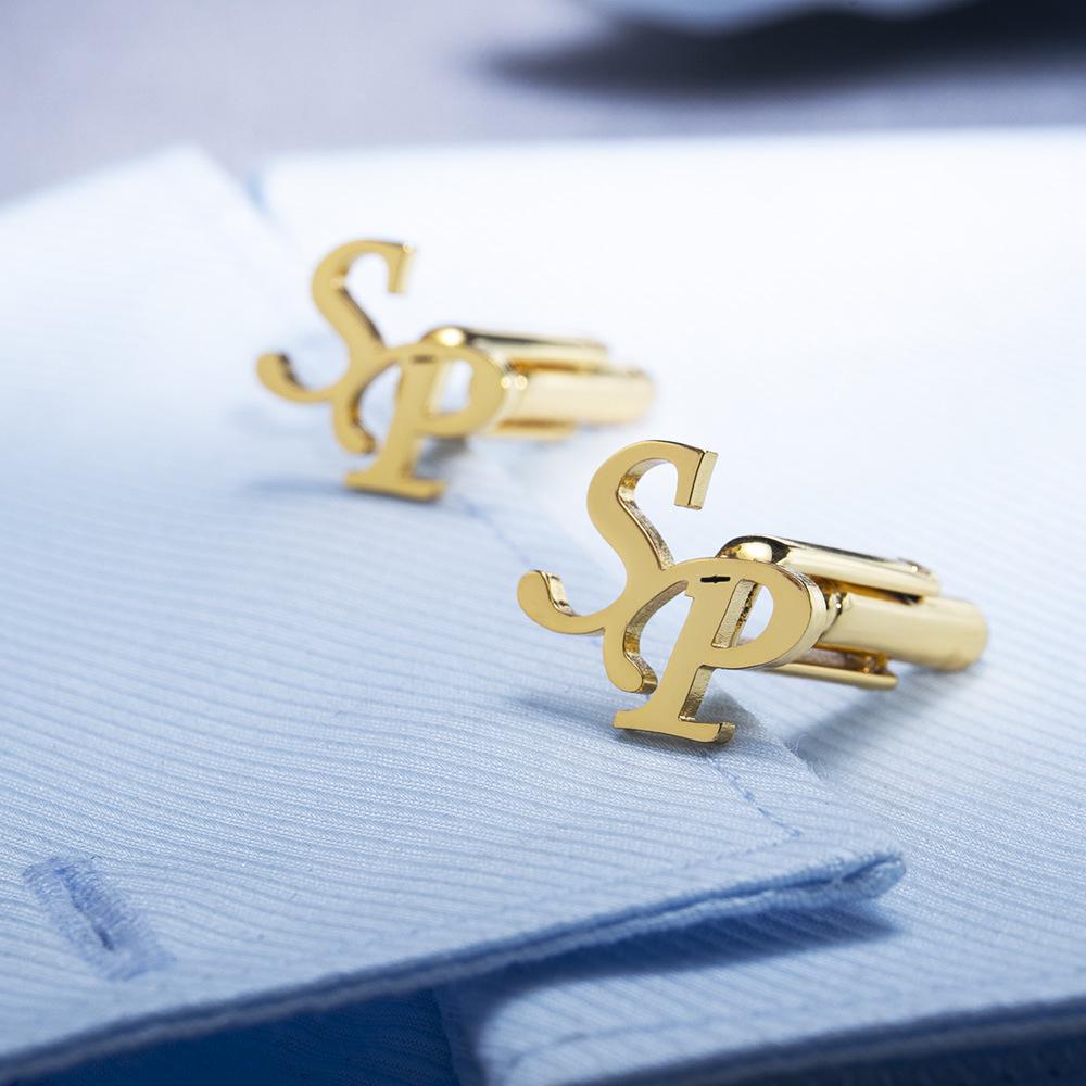 Custom Double-Letter Cufflinks for Men's French Shirts - Groom Wedding Accessory